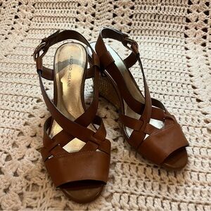 Antonio Melani Brown Cross-Strap Wedge Sandals Size 10